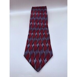 J Ferrar Men's Maroon Patterned 100% Silk Neck Tie Preowned Made In USA